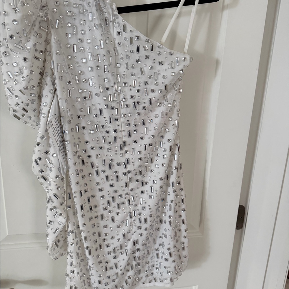 Mac Duggal One-Shoulder White Dress with Silver Accents - Picture 5 of 7